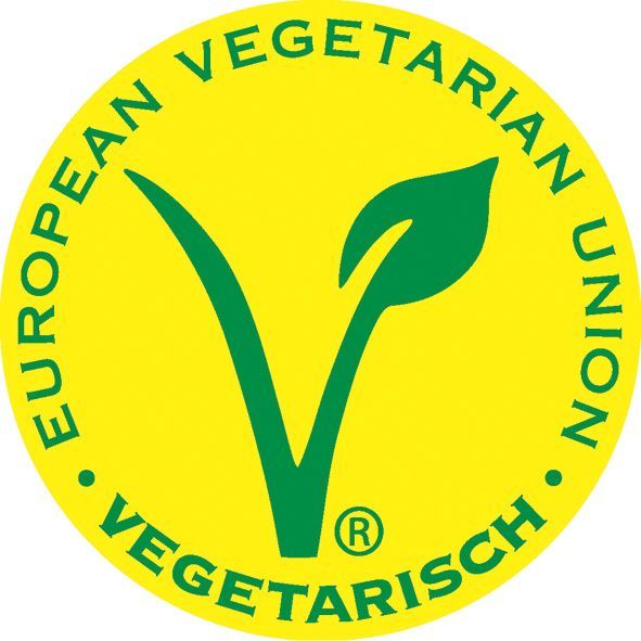 Grünes Vegetarier-Siegel auf gelbem Grund