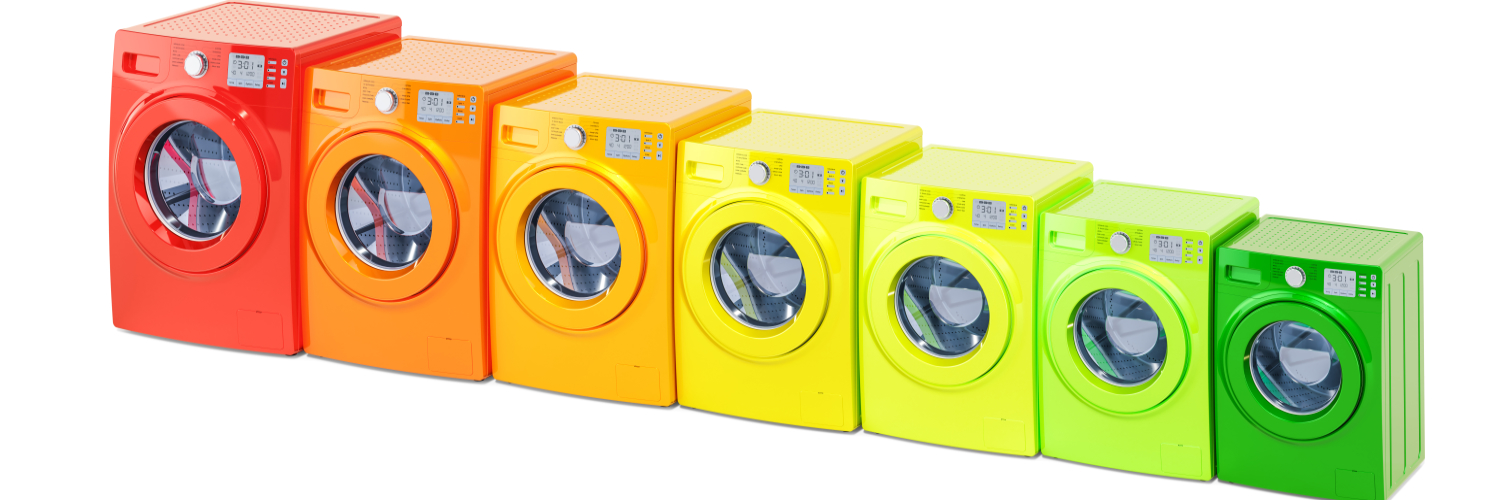 Waschmaschinen in den Farben der Energielabel